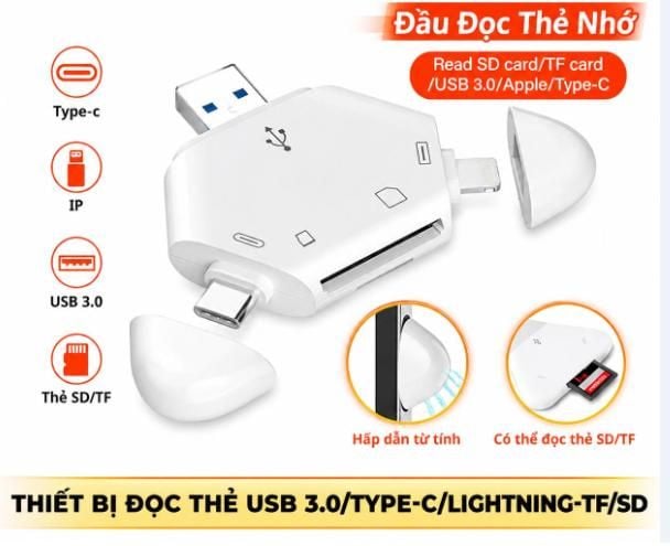Đọc Thẻ Nhớ ALL IN ONE (Usb 3.0 / TypeC + Lightning - TF/SD)