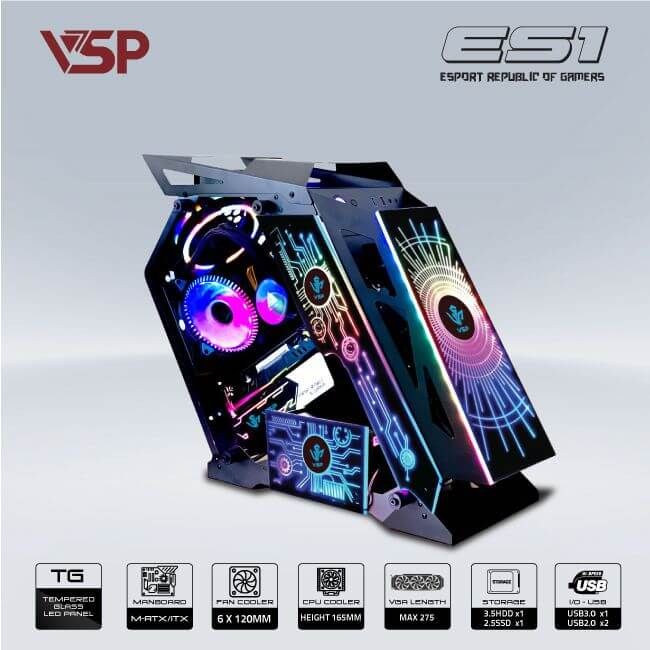 CASE E-ROG ES1 Đen (Sẵn Led RGB, Kính hông cường lực)