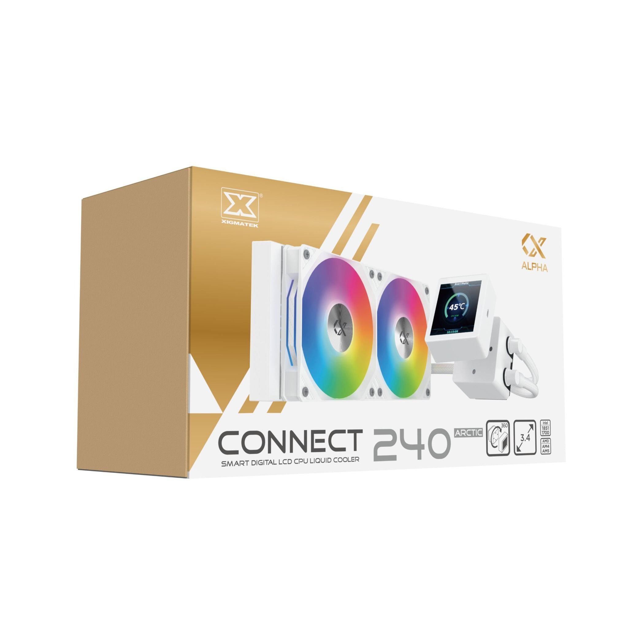 TẢN NHIỆT NƯỚC AIO XIGMATEK CONNECT 240 Arctic (ARGB, LCD-PUMP) (EN45264) Trắng